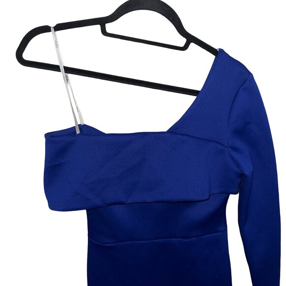 ASOS Unique Royal Blue Midi Dress One Long Sleeve/Over The Shoulder Sz 6 NWT - Picture 2 of 10